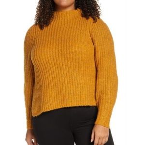 Leith Womens Plus Orange Inca Mock Sweater
